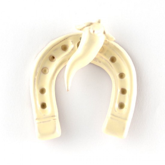 Ivory horseshoe lucky charm with hot pepper