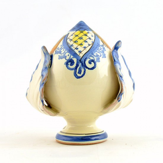 Pumo pinecone 10cm decorated ivory - blue