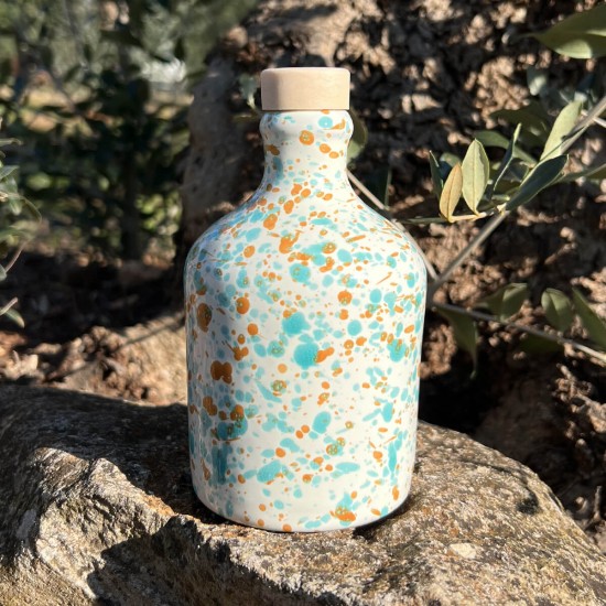 Oliera in ceramica 250ml bottiglia puglia design verde e arancio