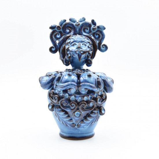 Pupa in ceramica blu cangiante